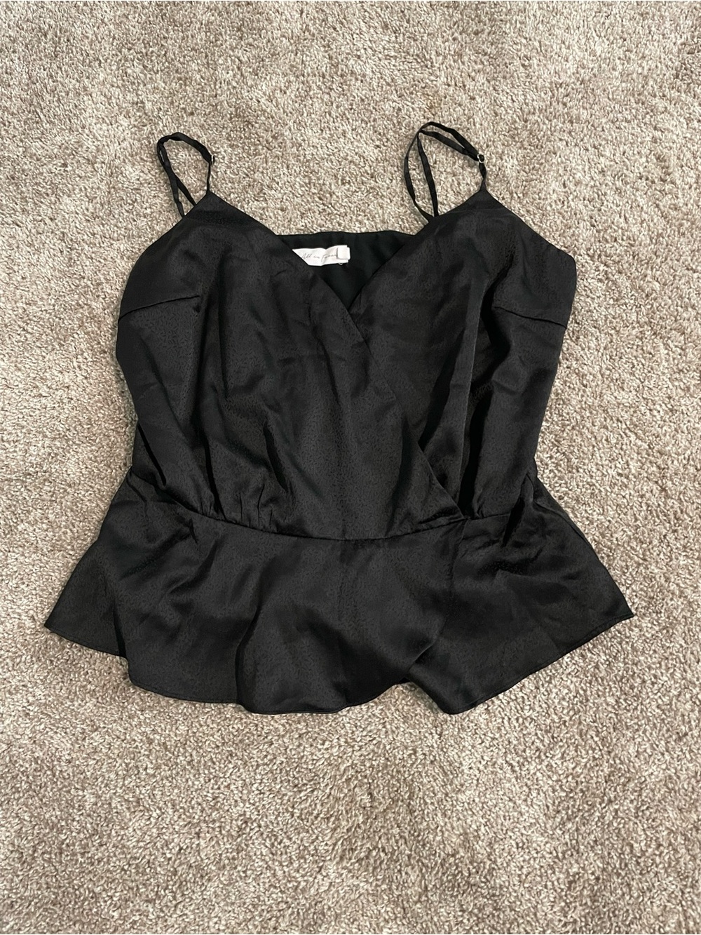 Black Satin Peplum Cami Top - Women